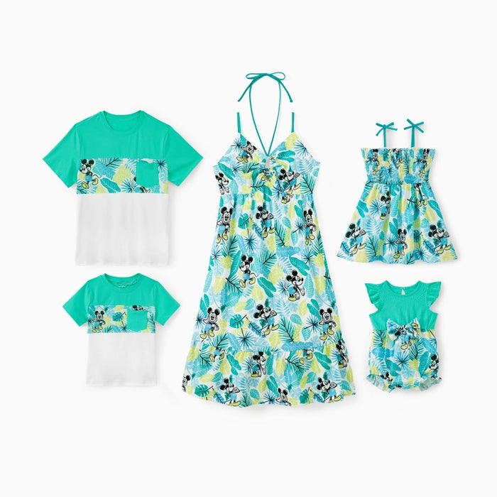 Family Matching Tropical Floral Mickey Mouse Print Outfits