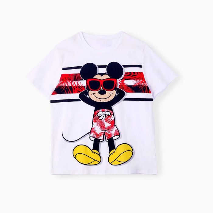 Mickey Family Matching Plant Print Dresses And Striped T Shirts Sets