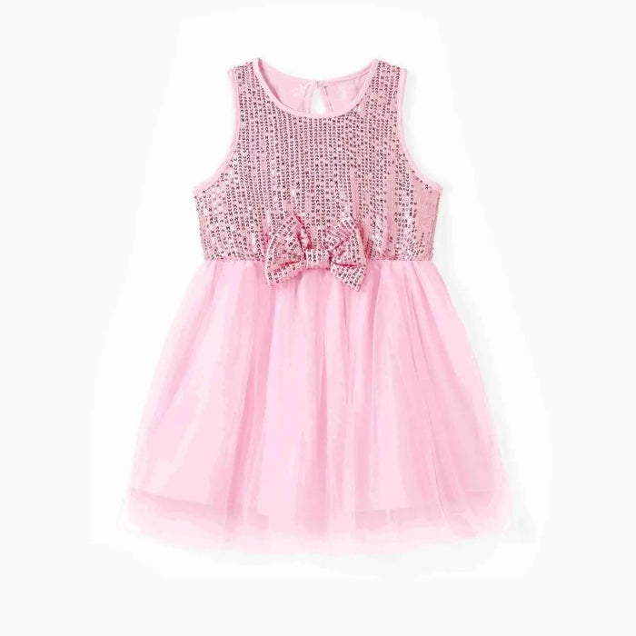 Family Matching Polo Shirt And Sleeveless Sequined Tulle Dress Sets