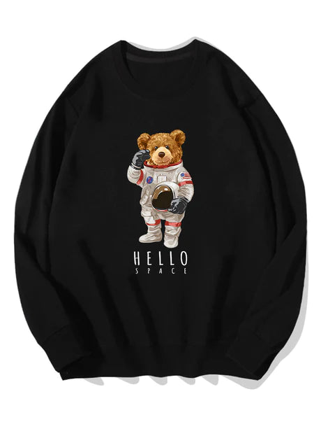 Astronaut Bear Print Cotton Sweatshirt