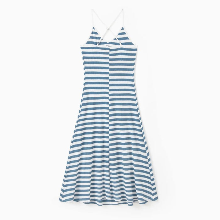 Family Matching Striped Tee And Strap Midi Dress Sets