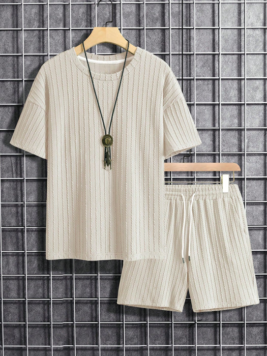 Solid Colored Stripe Tee And Shorts Set