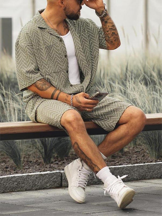 Geometric Patterned Shirt And Shorts Combo Set