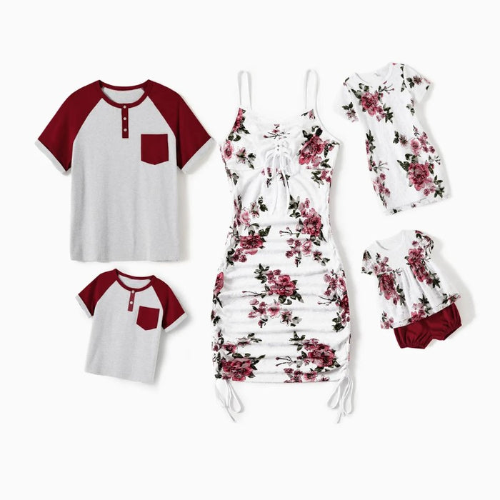 Family Matching Tees And Floral Dress Sets