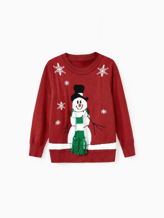 Family Matching Christmas Snowman Sweater Set With 3D Scarf Design