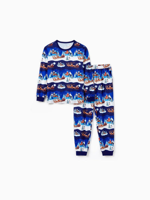 Santa Sleigh And Reindeer Family Matching Christmas Pajama Set