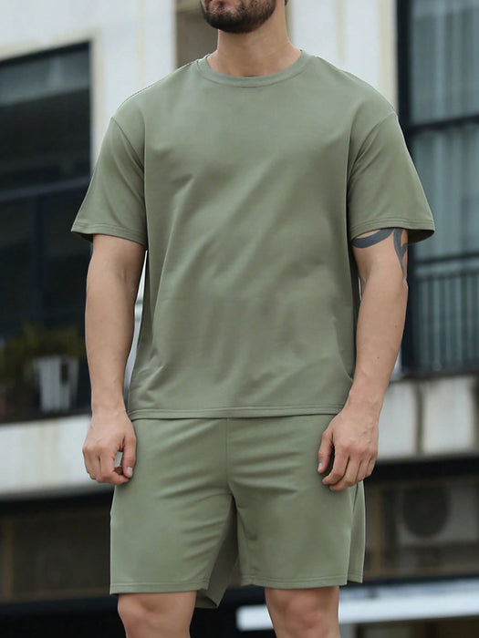 Plain Solid Colored T Shirt And Shorts Set