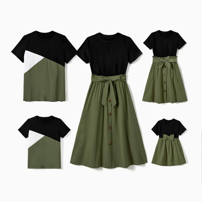 Elegant Contrast Family Matching Outfit Set