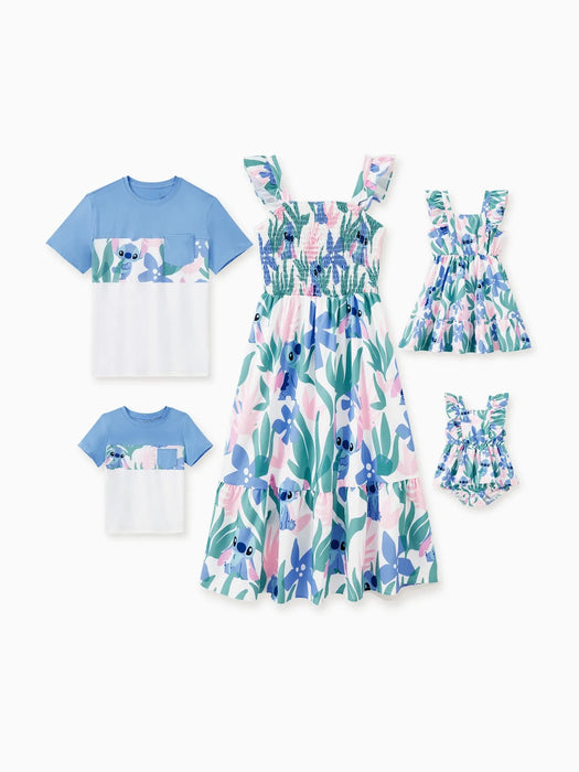 Family Matching Floral Plant Print T Shirt And Dress Set