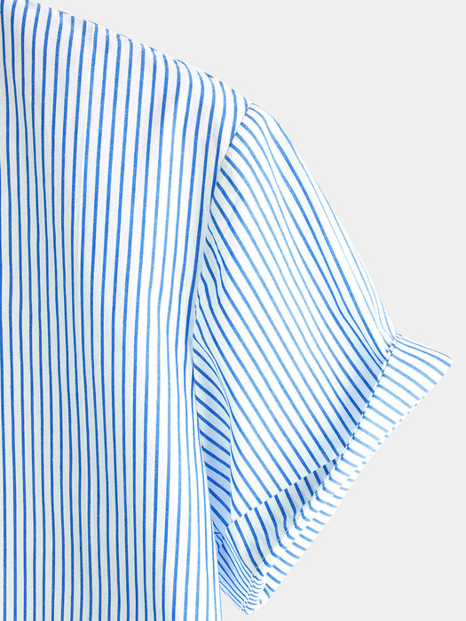 Men Stand Collar Striped Short Sleeve Shirt