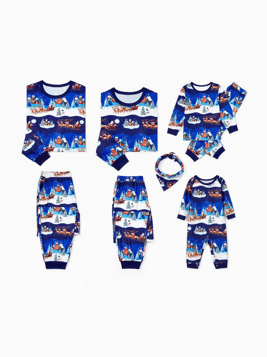 Santa Sleigh And Reindeer Family Matching Christmas Pajama Set