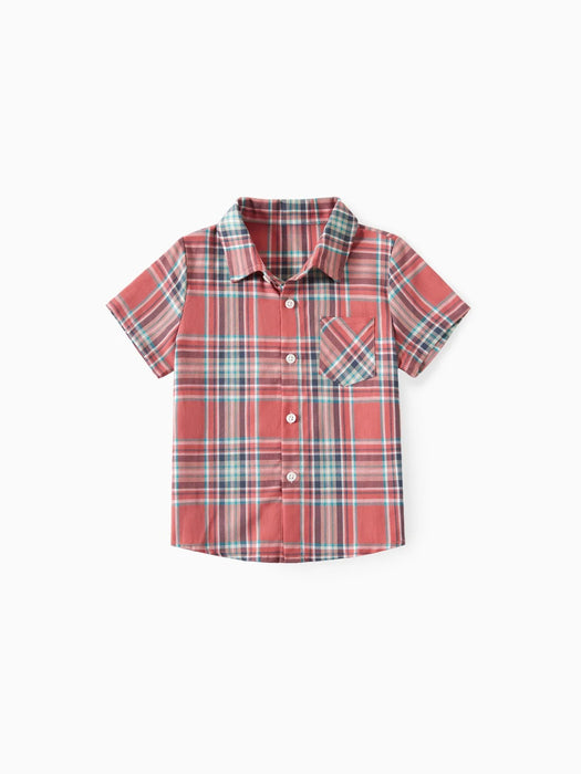 Family Matching Plaid Shirt And Flutter Strap Dress Sets