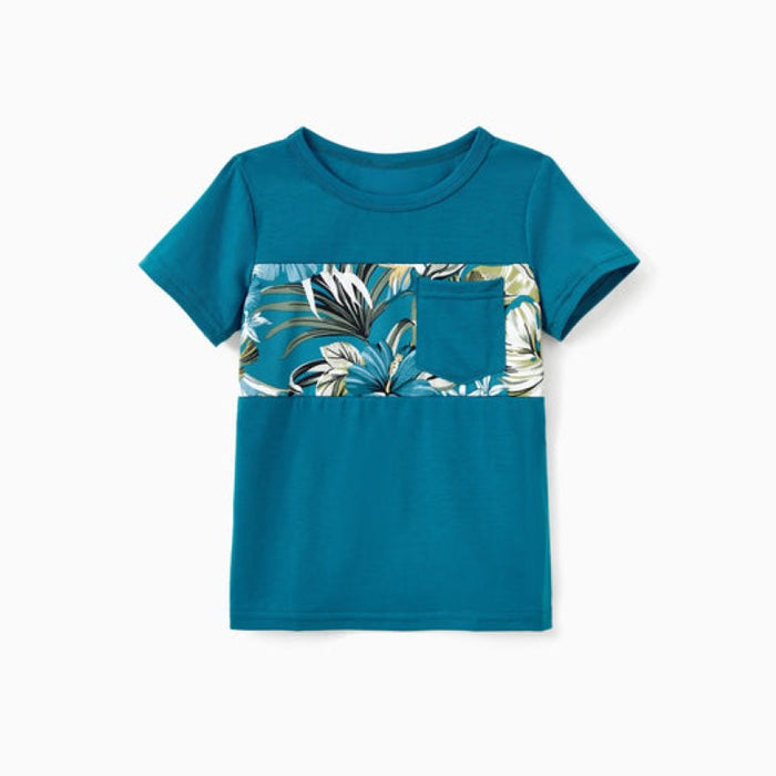 Family Matching Floral Ruffle Dresses And Splicing T Shirt Sets