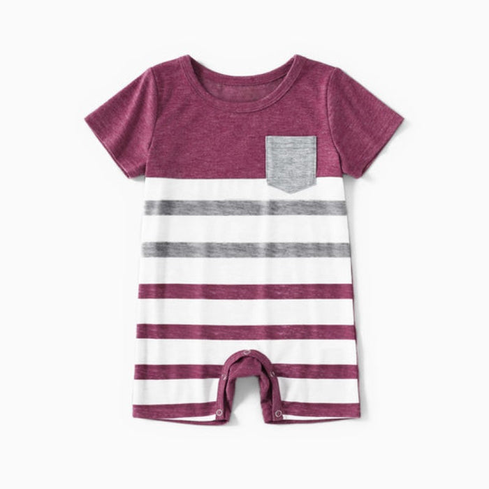 Family Matching Button Up Drawstring Dresses And Striped T Shirts Sets