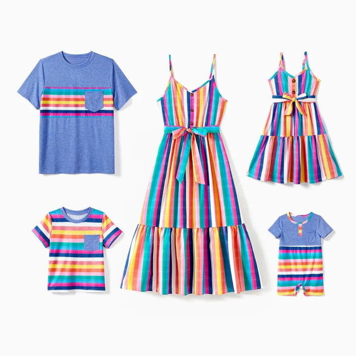 Rainbow Striped Family Matching Outfit Set