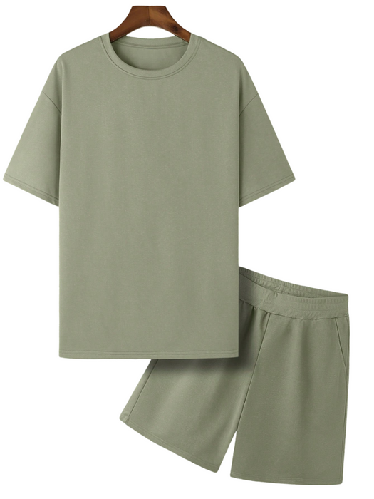 Plain Solid Colored T Shirt And Shorts Set