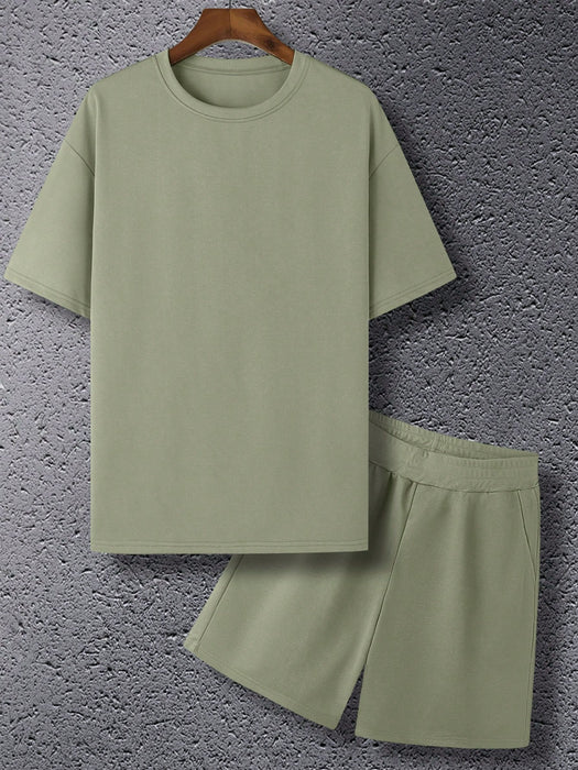 Plain Solid Colored T Shirt And Shorts Set