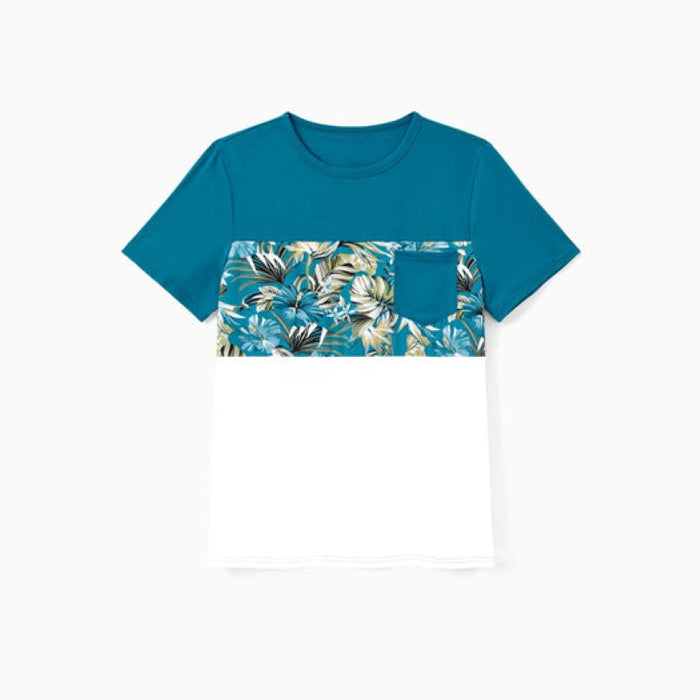 Family Matching Floral Ruffle Dresses And Splicing T Shirt Sets