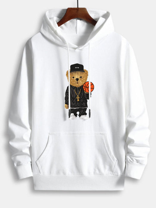 Basketball Bear Print Cotton Hoodie