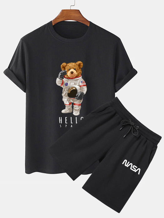 Astronaut Bear Print T-Shirt And NASA Print Shorts