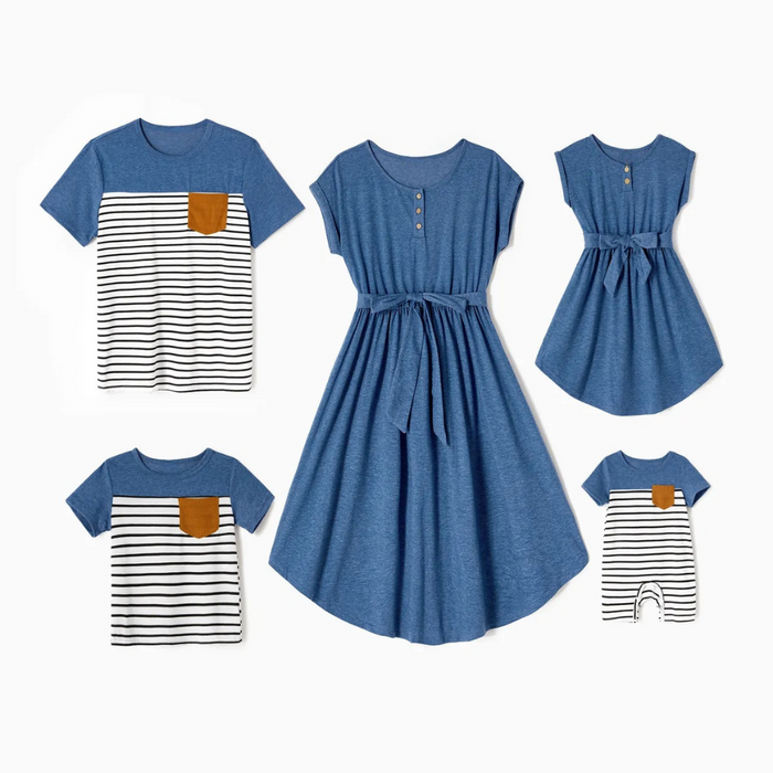 Striped Pocket Family Matching Outfit Set