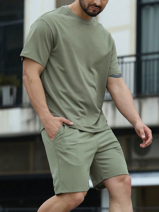 Plain Solid Colored T Shirt And Shorts Set