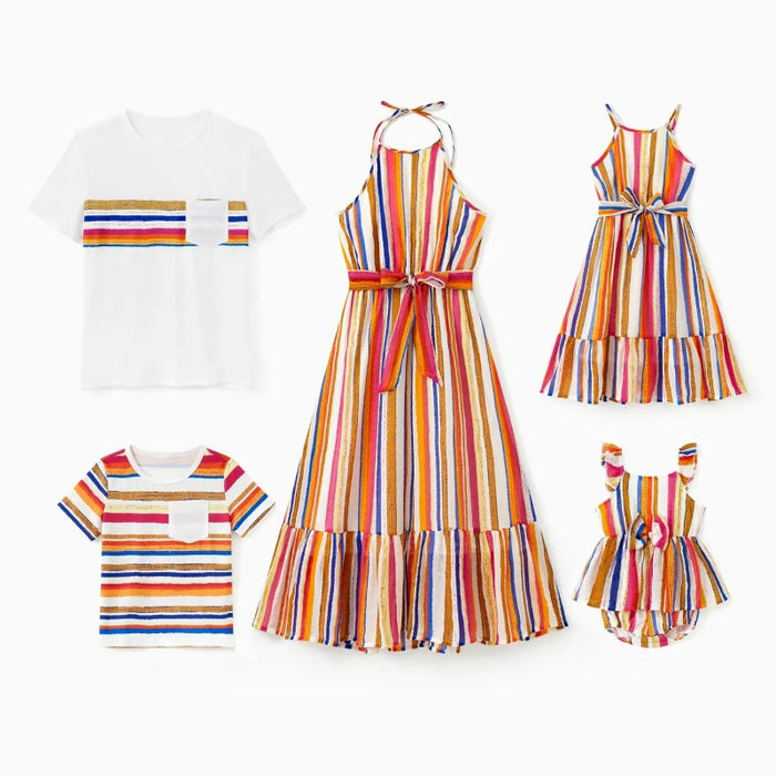 Coordinated Family Outfits With Vibrant Vertical Stripes