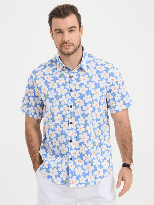 Men Summer Floral Print Short Sleeve Shirts