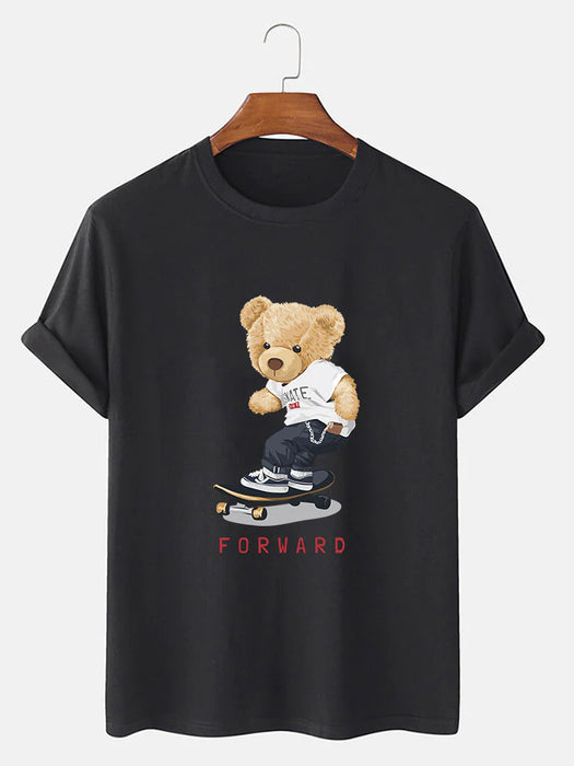 Bear On Skateboard Print T-Shirt