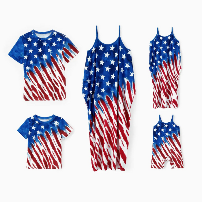 Patriotic Star And Stripe Family Matching Outfit Set