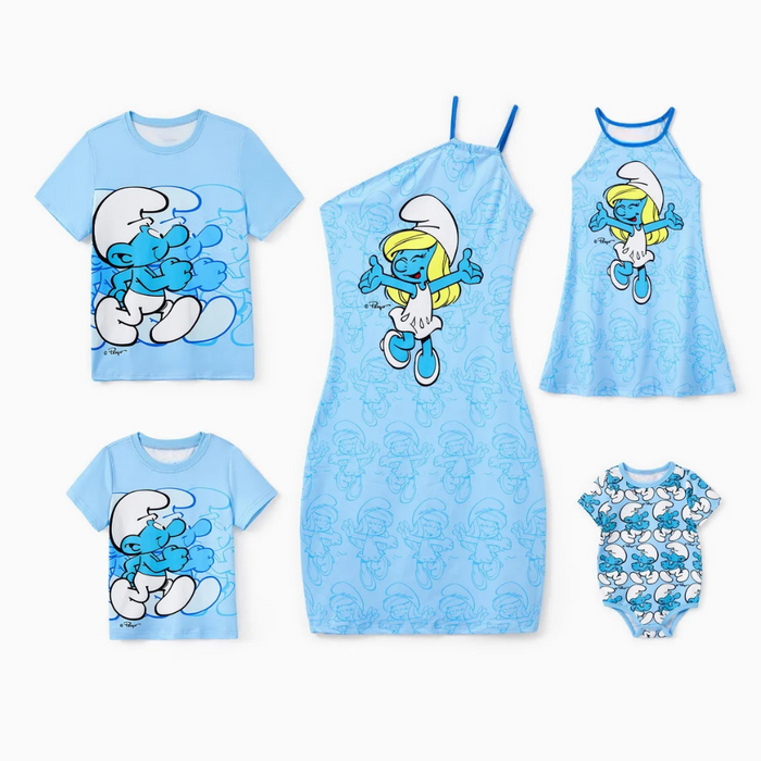 Family Matching Smurf Print Outfits