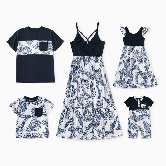 Family Matching Outfits With Leaf Printed