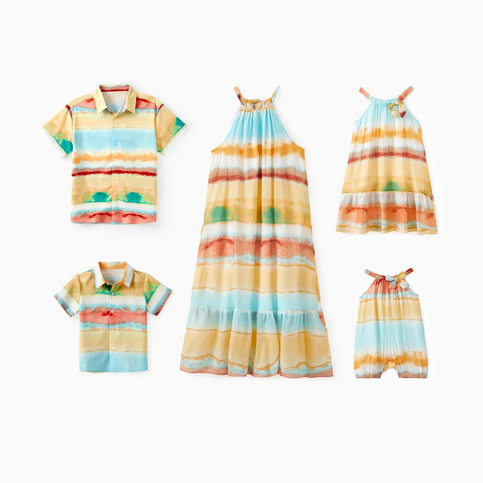 Family Matching Sunset Stripe Outfits