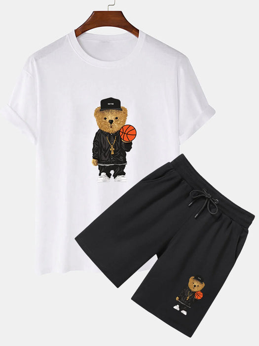 Basketball Bear Print T-Shirt And Shorts