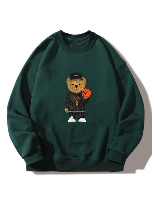 Basketball Bear Print Crew Neck Sweatshirt