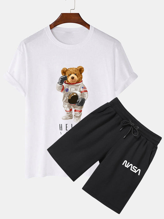 Astronaut Bear Print T-Shirt And NASA Print Shorts