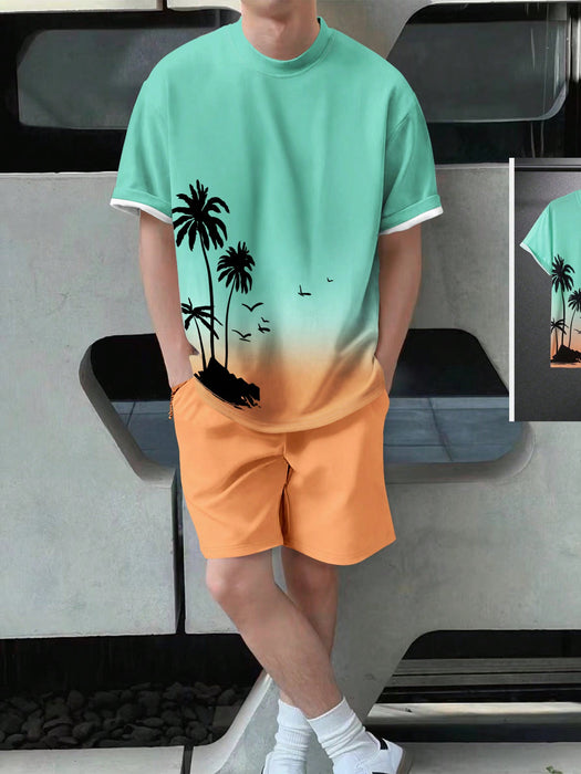 Sunset Palms Tee And Shorts Set