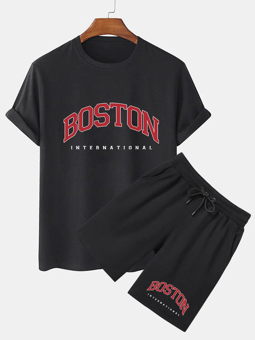 Boston Print T-Shirt And Shorts