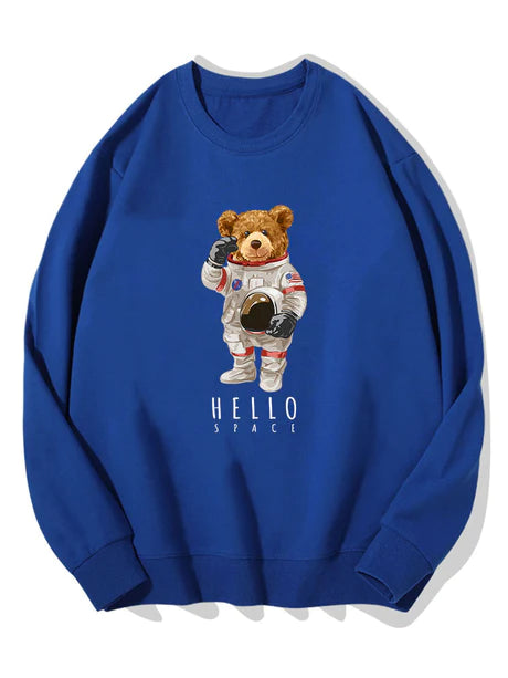 Astronaut Bear Print Cotton Sweatshirt