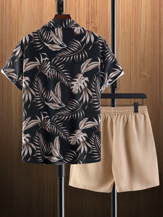 Tropical Print Shirt And Drawstring Shorts