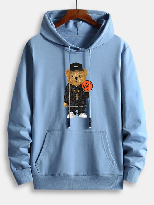 Basketball Bear Print Cotton Hoodie