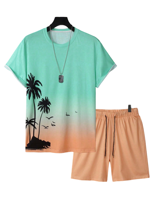 Sunset Palms Tee And Shorts Set