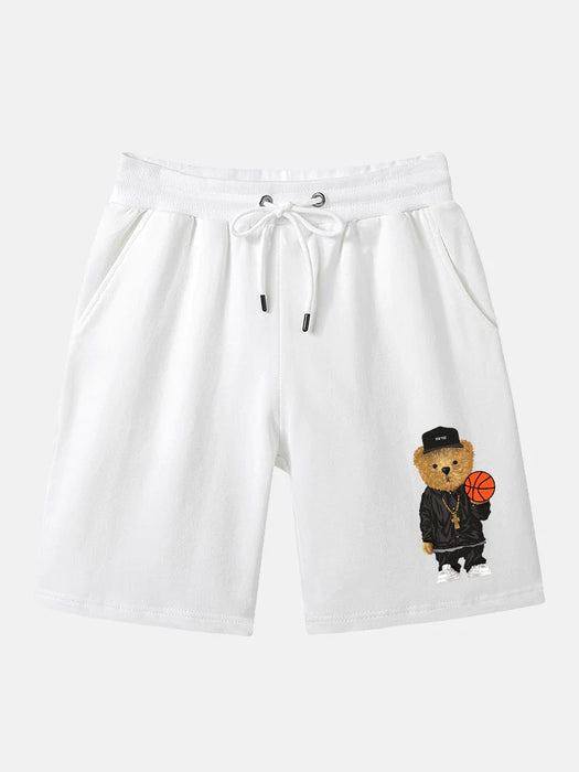 Basketball Bear Print Mid Length Short