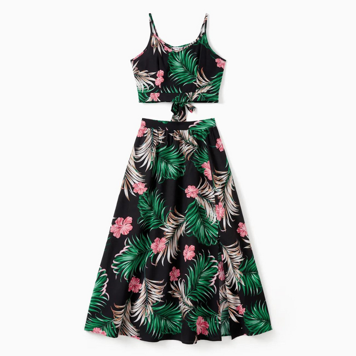 Tropical Leaf And Floral Printed Family Outfits Set