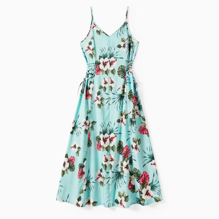 Family Summer Matching Tropical Floral Drawstring Outfits