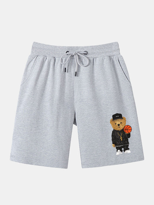 Basketball Bear Print Mid Length Short