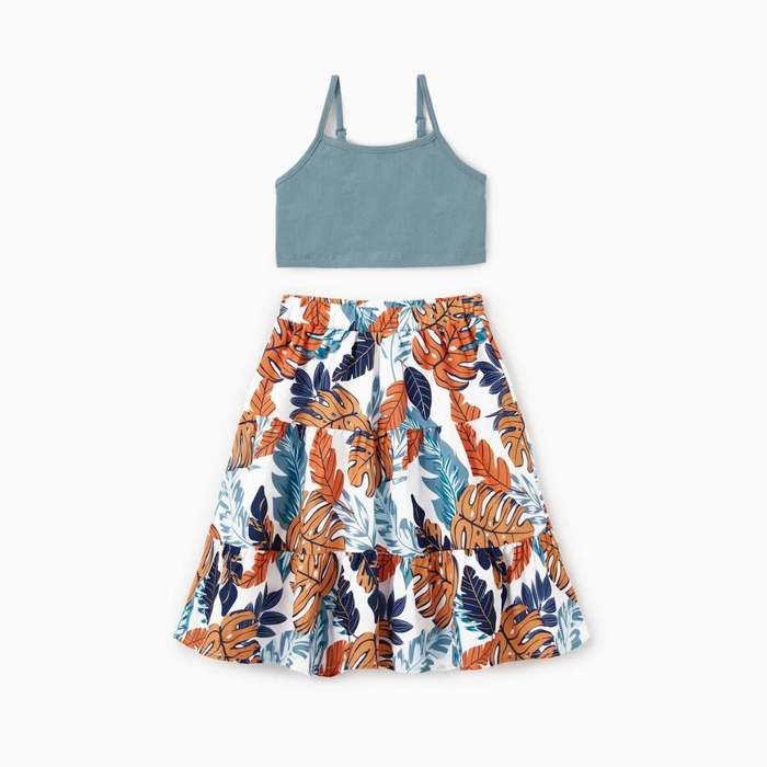 Elegant Leaf Printed Family Matching Outfit Set