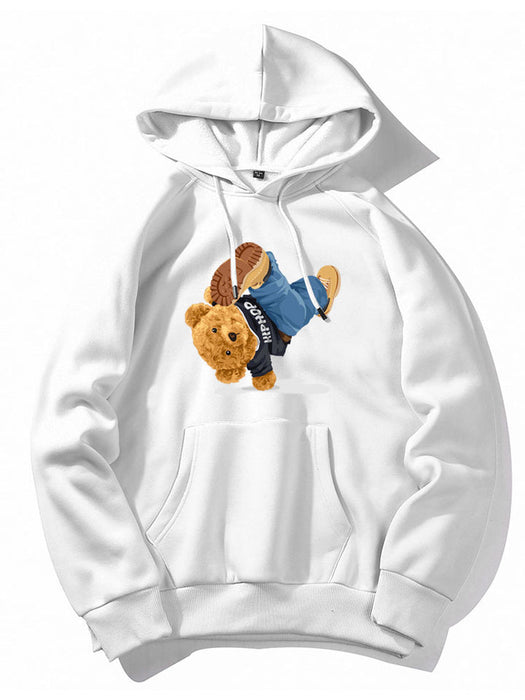 Break Dance Bear Print Hoodie