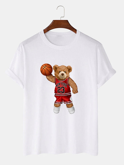 Bear Playing Basketball Print T-Shirt