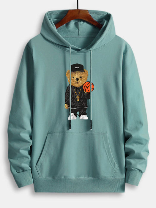 Basketball Bear Print Cotton Hoodie